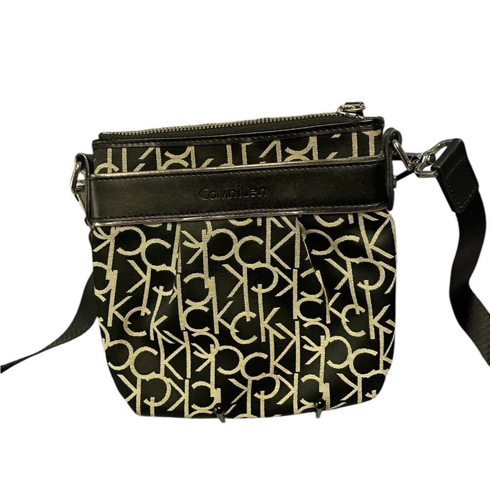 Calvin Klein Black and Cream Crossbody Bag with Adjustable Strap